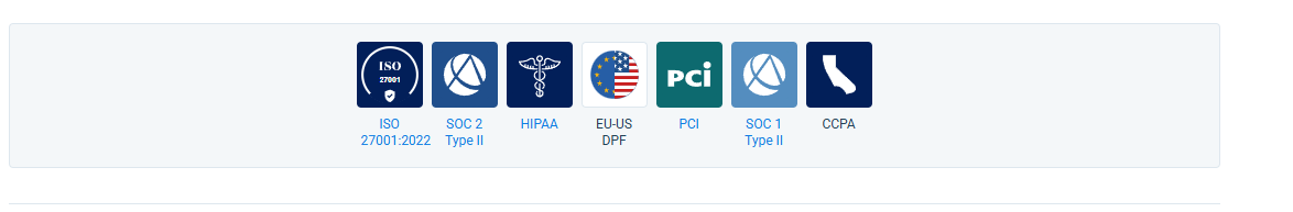 TierPoint compliance badges including ISO 27001:2022, SOC 2 Type II, HIPAA, EU-US Data Privacy Framework, PCI, SOC 1 Type II and CCPA